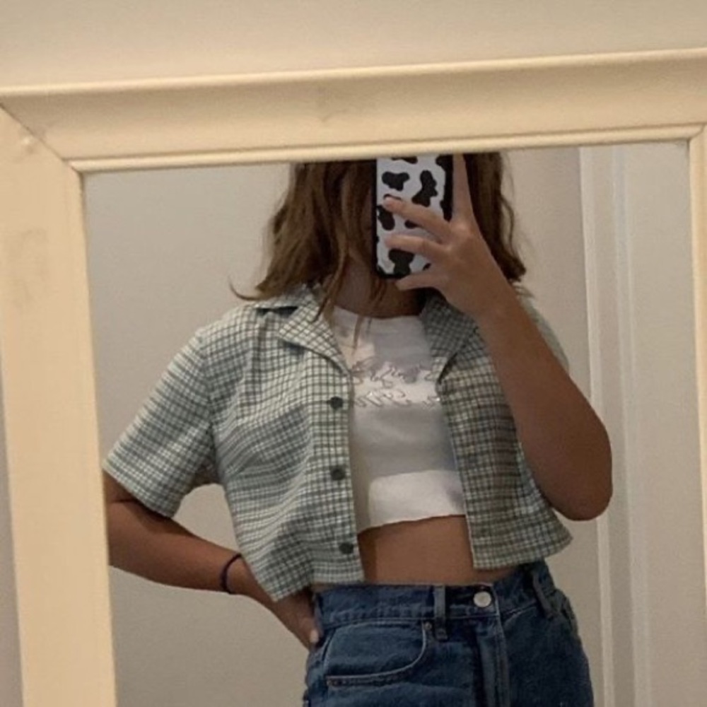 Brandy Melville Vivian Green Plaid Crop Top - Picture 6 of 6